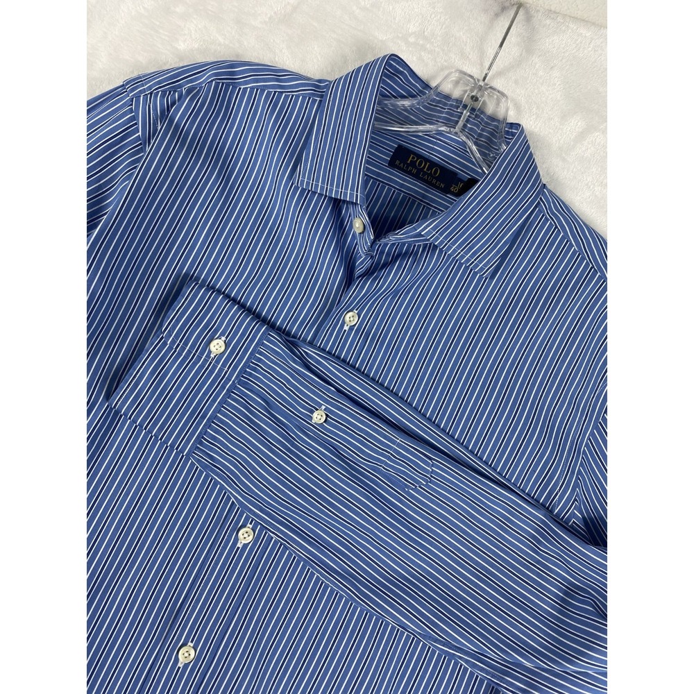 Polo Ralph Lauren Button Up Shirt Men's Sz 40/41 (16) Blue Striped Long Sleeve